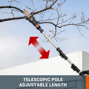 WORX 18V Cordless Pole Chainsaw – 20cm Telescopic, 2Ah Battery, 3.6m Reach