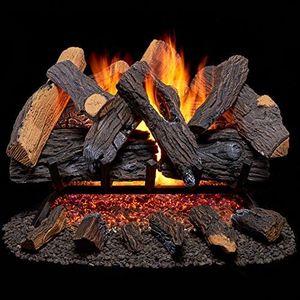 Duluth Forge FNVL24-1 Natural Gas Vented Fireplace Logs Set with Match Light, 55000 BTU, Heats up to 2000 Sq. Ft, Heartland Oak, 24 Inches