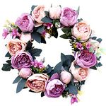 Artificial Peony Wreath for Door Decorations,Four Seasons Wreath Front Door for Indoor Outdoor,Floral Door Wreath for Wedding Birthday Living Room Decor