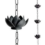 Frestique Rain Chains - Black Lotus Rain Chain, 8.5 Feet Length, Rust-Resistant, Gutter Adapter & Beautiful Acrylic Pendant - Rain Chains for Gutters A Decorative Replacement for A Downspout