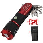 DIY TECH UK - IncrediBeam Multitool 15 in 1 Pocket Torch + Free 48 in 1 Wallet Tool - Latest Super-Bright LED - 300m Long Range - Anti-Slip - Extra Strong High Carbon Stainless Steel - Burgundy Red