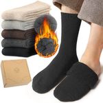 Mens Socks for Winter, Warm Crew Wool Thermal Thick Hiking Boot Socks Cozy Soft Heated for Cold Weather 5 Pairs, 5 Solid Colors Assorted a, 6-11