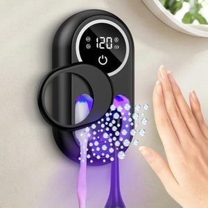 Temracha Toothbrush Sanitizer Holder, Upgraded UV Toothbrush Holder with Dual-Mode Clean & Air Dry, LED Smart Screen, Auto-Inductive Cover, Toothbrush Wall Mounted Cleaner Organizer for Bathroom, Trip