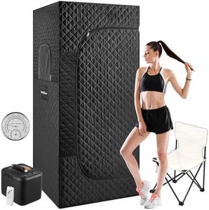 Getop Portable Sauna Room, Steam Sauna Box for Personal Home Spa Use, with 3L Steam Generator, Aluminum Thermal Insulation Material, Chair, Foot Mat, Thermometer(M-Size, Black)