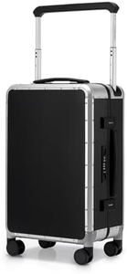 ROAMING All Aluminum Hardside 20 Inch Carry On Luggage, Zipperless Suitcase with TSA Lock & Wide Handle, Spinner Wheels, Travel Luggages with Leather Handle & Pockets, Silver black