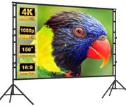 Projector Screen, 150 Inch Projector Screen and Stand, Portable Indoor Outdoor Projector Screen, 4K HD Wrinkle-Free Movie Screen, Projector Screen with Stand for Family Home Theater