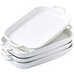 Bruntmor 10" X 6" Set of 4 Serving Platters Porcelain Serving Plates Matte Glaze Baking Dish Dinner Plates, Oven Safe Serving Dishes, Rectangular, White