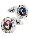 Jonwo Round Crystal Silver Cufflinks for Men With Gift Box Green/Blue/Colorful Crystals Men's Cuff Link Set for Wedding Shirt Party Business Birthday Anniversary Dress (Colorful Crystal)