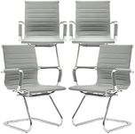 DM Furniture Office Desk Chair No Wheels Set of 4 PU Leather Computer Chairs Mid Back Guest Chairs for School Reception Conference Waiting Room, Grey