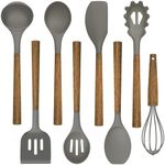 Silicone Cooking Utensils Kitchen Utensil Set - Umite Chef 9 PCS 446°F Heat Resistant Kitchen Gadgets Tools Set with Wooden Handles for Nonstick Cookware (BPA Free, Grey) …