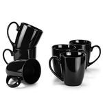 MIWARE 13 Ounce Porcelain Mugs, Set of 6, Large Handle Tea and Coffee Mug Set, Black, Cool Mugs