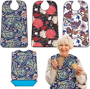 EpoBob 3 Pack Adult Bibs with Crumb Catcher, Washable and Adjustable Adult Bibs for Women Elderly Seniors