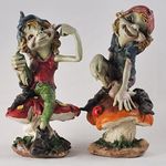 Fiesta Studios Pixies on Mushrooms Set of 2 Sculpture Magical Mystery Garden Decor Figurines Elf & Fairy Children, Height 13m