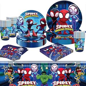 Kit Assiette Anniversaire Super Héros Garçon Decoration Anniversaire Spider Gobelet Assiette Dessert en Carton Nappe Serviette en Papier Baby Shower Halloween Enfants (Style 2)