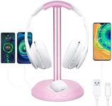 RGB Headphone Stand With Charger,Gaming Headset Stand For Desk Accessories,Computer Gaming Accessories For Desk,Headphone Holder Wireless Charging Station,Girl Gaming Gifts For Airpods Stand (Pink）