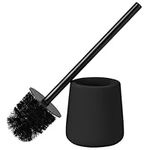 Navaris Toilet Brush and Holder Set, Black - Toilet Brushes & Holders - Soft Touch & Rubber Coated Loo Brush with Stainless Steel Handle - Adjustable Silicone Water Stopper