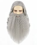 LeMarnia Wizard Wig and Beard Set Grey Long Curl Hair for Cosplay Halloween Costume Accessories Wig