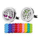 QitinDasen 2Pcs Premium Car Aromatherapy Essential Oils Diffuser, Car Aromatherapy Stainless Steel Vent Clip, with 40Pcs Replacement Felt Pads (10 Colors) Without Oil (Cloud & Tree of Life)