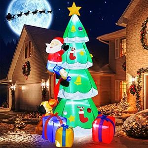 Litake 7.5FT Inflatable Christmas Tree, Built-in White LEDs Christmas Blow Up Yard Decorations, Giant Xmas Inflatables Outdoor Decorations with Funny Santa for Yard Garden Patio Lawn