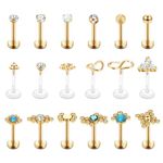 BodyBonita 18Pcs 16g Medusa Lip Labret Piercing Jewelry Tragus Helix Cartilage Piercing Labret Monroe Stud Stainless Steel 8mm 10mm