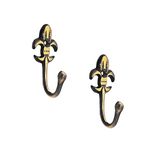 FAPBADRI Multipurpose Hooks, Used to Hang Clothes, Bags, Coats, Curtain Hold Backs, Keys, Colour - Antique Gold, Material - Brass, Royal Design, Screws and Wallplugs Included, Pack of 2 Pieces