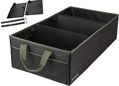 DOUBLE R BAGS Car Trunk dicky Organizer with 2 Mesh Pockets,Collapsible Storage, Sturdy Storage SUV Cargo Organizer Adjustable, with Securing Straps, Handle tape green