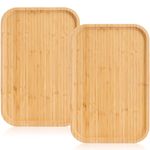 Yarlung 2 Pack Bamboo Tray Cheese Plate, 14x9 Inches Food Serving Saucer Wood Rectangular Platter for Coffee, Tea, Fruit, Plant Pot