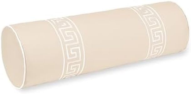 Hofdeco Premium Coastal Hampton Patio Indoor Outdoor Bolster Pillow Cover Only, 8"x24" Water Repellent for Backyard, Couch, Poolside, Neutral Tan Embroidered Greek Key