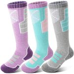 Anlisim Kids Merino Wool Ski Socks for Girls Boys Teen Thermal Winter Warm Thick Hiking Knee High Socks Stocking Stuffers for Skiing Snowboarding(Grey/Purple/Green,8-12 Years)