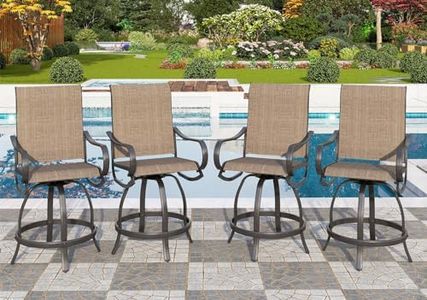 PHI VILLA Outdoor Swivel Bar Stools Set of 4,Patio Bar Chairs with Quick-Drying Fabric,Outdoor Stools with Metal Frame Durable and Sturdy, Waterproof, Rustproof,High Patio Chairs for Garden, Yard