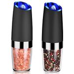 Bekith 2 Pack Electric Salt Pepper Grinder, Adjustable Grind Coarseness Gravity, Automatic Battery Powered Pepper Mills with Blue LED Light