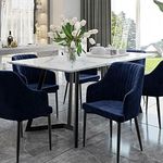 6-8 Seater Contemporary Dining Table with Marble Effect Top and Metal Tube Legs | Side Table | Premium High Grade Tables