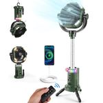 Odoland 20000mAh Adjustable Fan with Light Tripod, Auto-Oscillating Table Fan with Remote & Hook, Rechargeable Battery Operated Outdoor Power Fan for Camp, Travel, Jobsite and Beach, Green