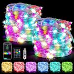 LUXONIC Smart App Control Christmas Lights,2 * 33FT 200LEDs RGB Hanging Fairy Lights,DIY Color&Music Sync USB String Lights for Bedroom,Party,Wedding,Birthday,Christmas Decoration(IP65 Waterproof)