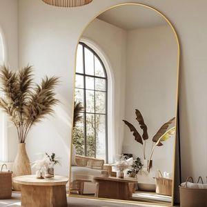 Antok 91" x46” Arched Full Length Floor Mirror, Gold Aluminum Frame, Free Standing/Wall Mount/Leaning for Bedroom, Living Room, Dressing Room