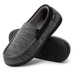 MERRIMAC Men's Cotton Knit Memory Foam Moccasin Slippers Breathable House Shoes with Removable Insole , Dark Grey, 10 UK