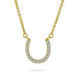 Good Luck Horseshoe Station Pendant Necklace Western Jewelry for Women for Graduation Pave Cubic Zirconia Gold Plated .925 Sterling