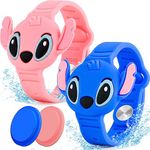 2 Pack AirTag Holder for Kids, Waterproof Airtag Bracelet for Kids with Cute Cartoon Design, Full Coverage Anti-Lost Silicone Airtag Accessories for Child, Healthy Material Pink + Blue