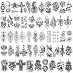 HOWAF 52 Sheets Black Tiny Temporary Tattoos for Women Men Kids Arm Neck Fake Tattoos Waterproof Butterfly Stickers Skull Snake Tattoo Stickers Realistic Temporary Tattoo Sticker Set Body Art Sticker