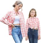 SANGTREE Girls & Women's Long Sleeve Flannel Plaid Shirt Button Down Shirts, 3 Months - US 2XL, A Pink White Plaid, 7-8 Years