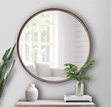 HBCY Creations Large Round Wall Mirror - 27.5"/70cm, Bronze Frame - Silver Backed Mirror with 2"/5cm Metal Frame - Shatter Resistant, Safe Hanging - For Entryway, Bathroom, Living Room & More