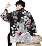 Seidarise Men's Haori Jacket Kimono Cardigan Yukata Noragi Happi Coat, 1-black3, Large