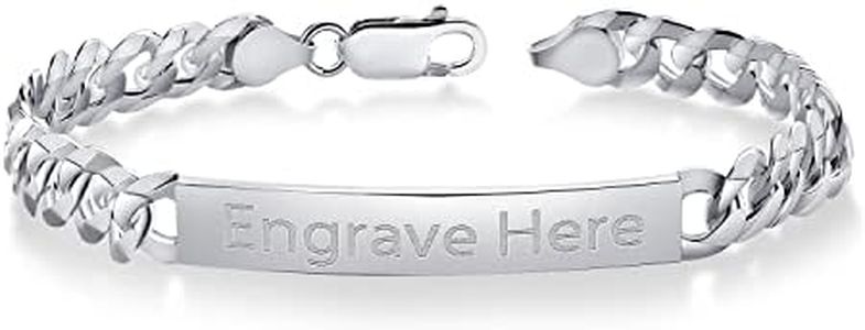 Gem Stone King Men's 925 Sterling Silver Personalized Engravable ID Name Bracelet For Men | Curb Chain 7.5, 8 or 8.5 Inch | 7MM Wide | Lobster Clasp | Made in Italy