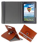 Acm Rotating Leather Flip Case Compatible with Iball Skye 03 Tablet Cover Stand Brown