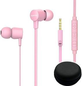 Joymiso Tangle Free Earbuds for Kids Women Small Ears with Case, Comfortable Lightweight in Ear Headphones, Flat Cable Ear Buds Wired Earphones with Mic and Volume Control for Cell Phone Laptop (Pink)