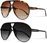 GUVIVI Retro Aviator Sunglasses for Women Men Oversized Classic 70s Vintage Trendy Tangle Free Square Aviators Sun Glasses, 2 Pack Gradient Black+tortoise, Big