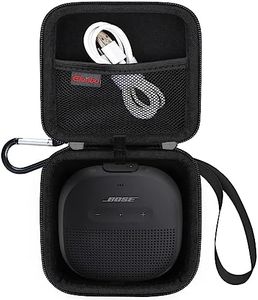 Elonbo Carrying Case for Bose SoundLink Micro Bluetooth Speaker, Small Portable Waterproof Speaker Travel Protective Bag Storage Cover, Mesh Pocket Fits Included Micro-USB Cable. Black+Black