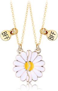 Hifot 2 Piezas Collares de la Amistad Mujer Niña, Margaritas Collar Flores Cadena de Oro Collar, Collares de Mejores Amigas para 2 Niña Bff Regalos Personalizados Accesorios de Amistad