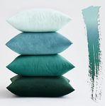 MIULEE Set of 4 Velvet Cushion Covers Soft Decorative Square Throw Pillow Cover Luxury Pillowcases for Livingroom Sofa Bedroom with Invisible Zipper 45cm x 45cm,18x18 Inches Green Series