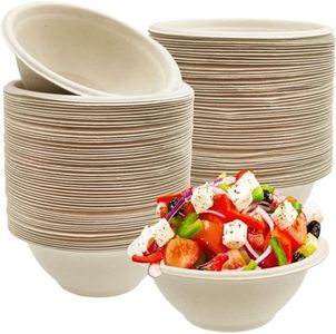 Tiaiidi 100 Pack Compostable 8 oz Paper Bowls,Heavy-Duty Quality Natural Disposable Bagasse Bowls,Biodegradable Natural Colour Paper Bowls for Salad,Hot Soup,Pasta and Dessert